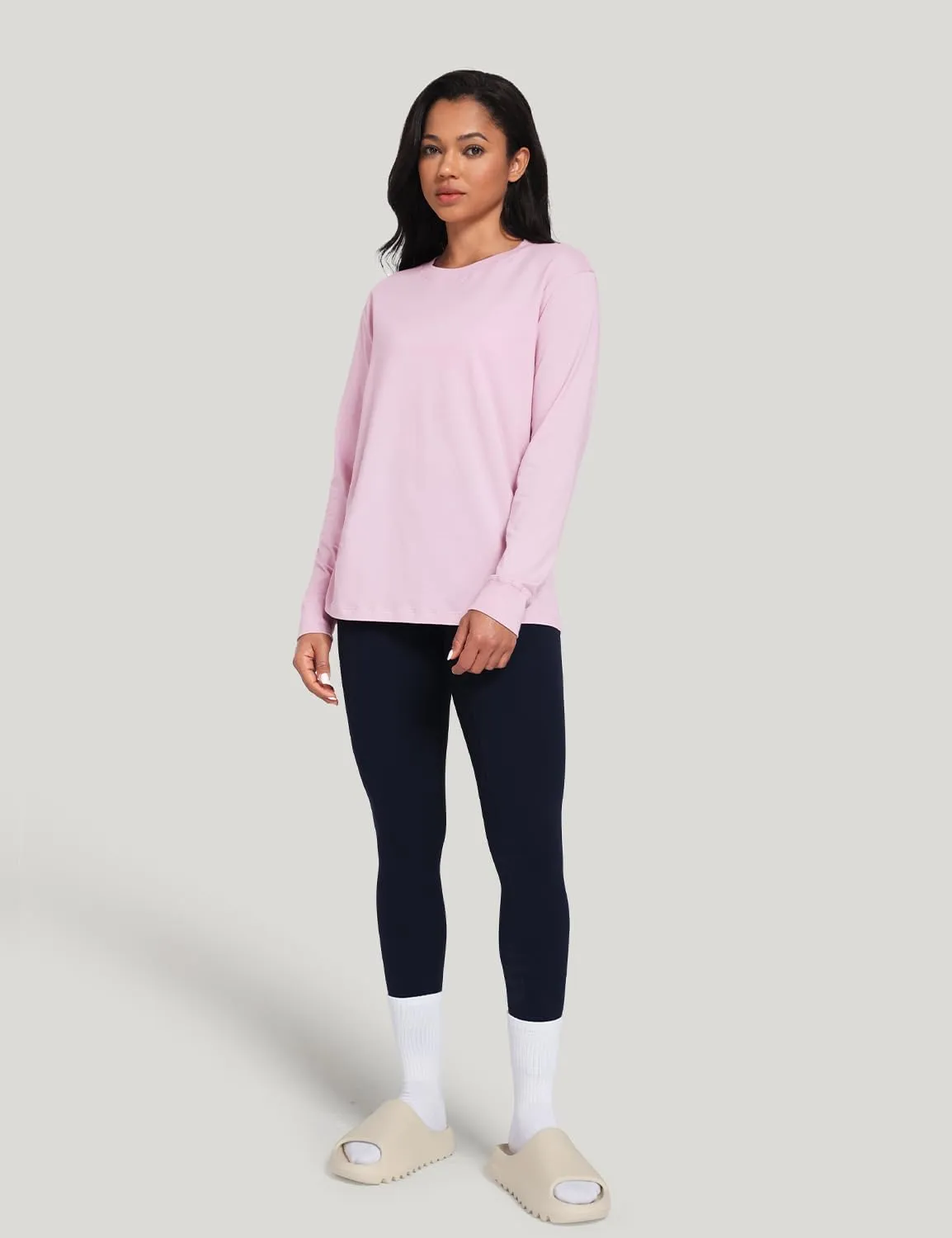 HeyNuts Pima Cotton Workout Long Sleeve Shirts for Women Crew Neck Athletic Basic Shirts Casual Tops