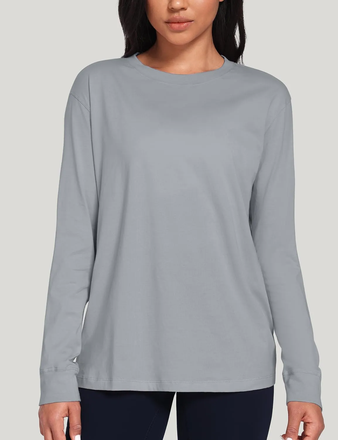 HeyNuts Pima Cotton Workout Long Sleeve Shirts for Women Crew Neck Athletic Basic Shirts Casual Tops