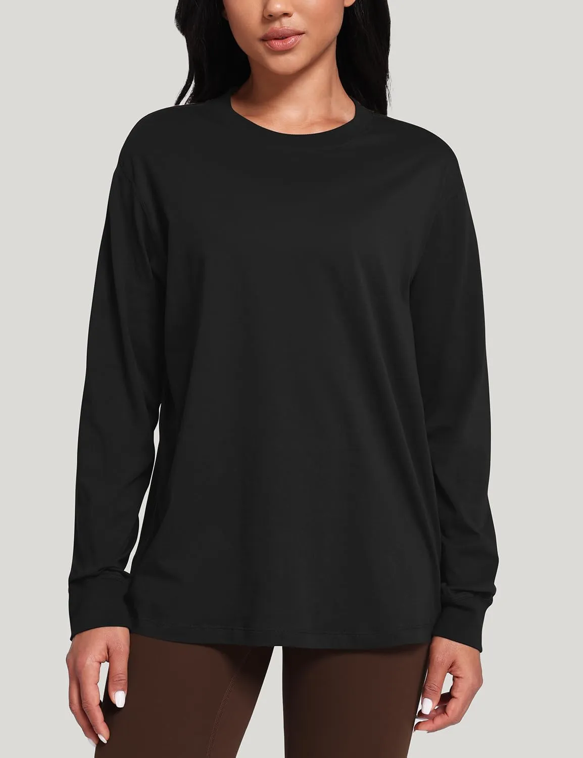 HeyNuts Pima Cotton Workout Long Sleeve Shirts for Women Crew Neck Athletic Basic Shirts Casual Tops
