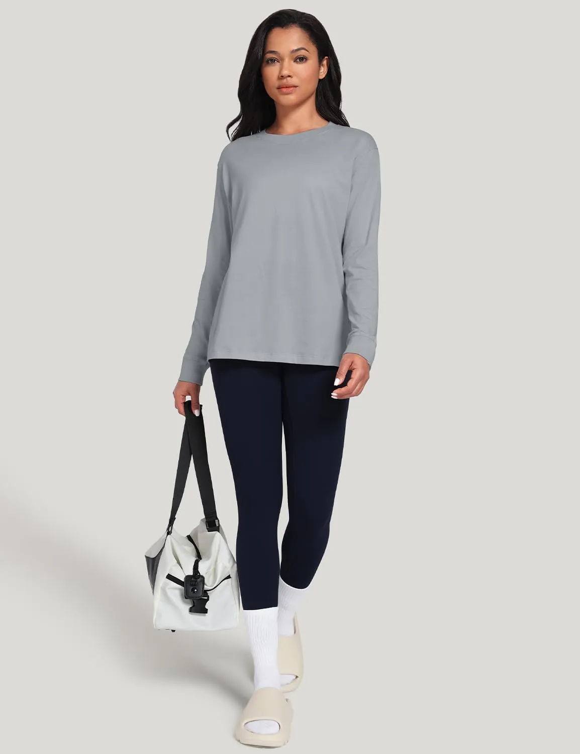 HeyNuts Pima Cotton Workout Long Sleeve Shirts for Women Crew Neck Athletic Basic Shirts Casual Tops
