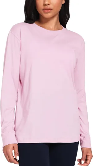 HeyNuts Pima Cotton Workout Long Sleeve Shirts for Women Crew Neck Athletic Basic Shirts Casual Tops