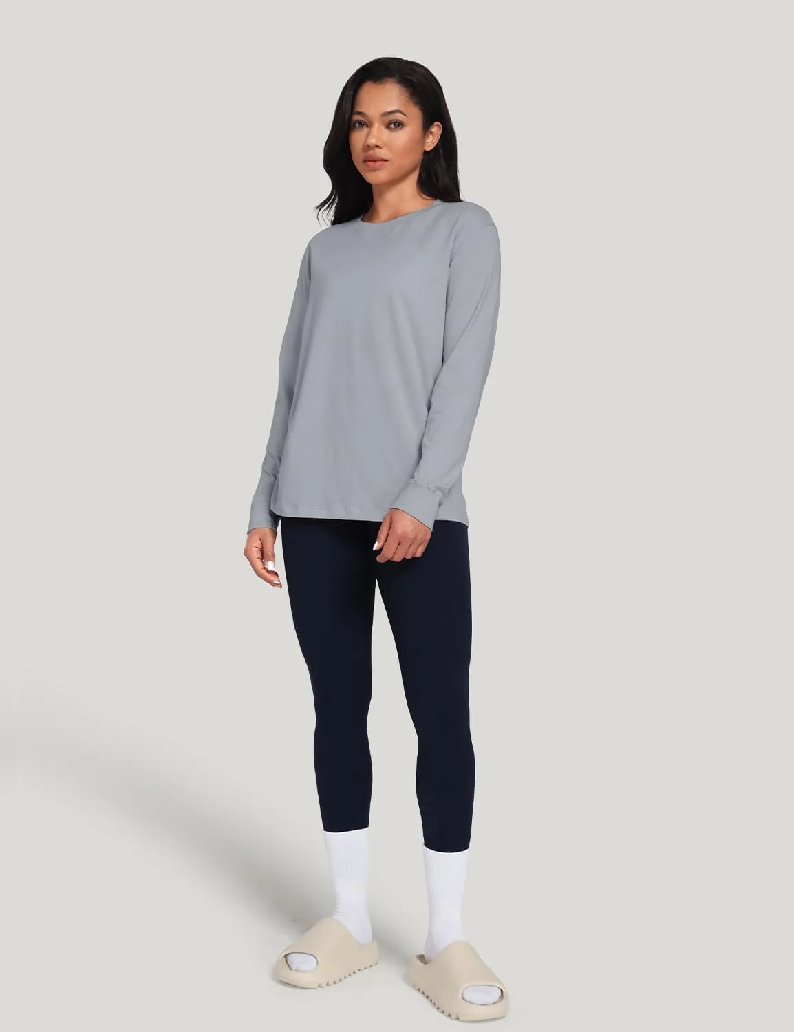 HeyNuts Pima Cotton Workout Long Sleeve Shirts for Women Crew Neck Athletic Basic Shirts Casual Tops