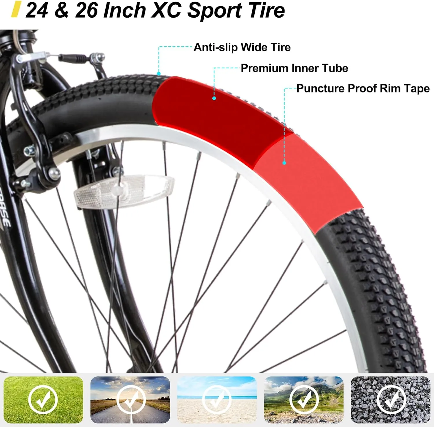 HH HILAND 24 26 inch Mountain Bike for Men Women, 21 Speeds High-Carbon Steel Frame, Sport Cycling MTB Bicycle for Adult