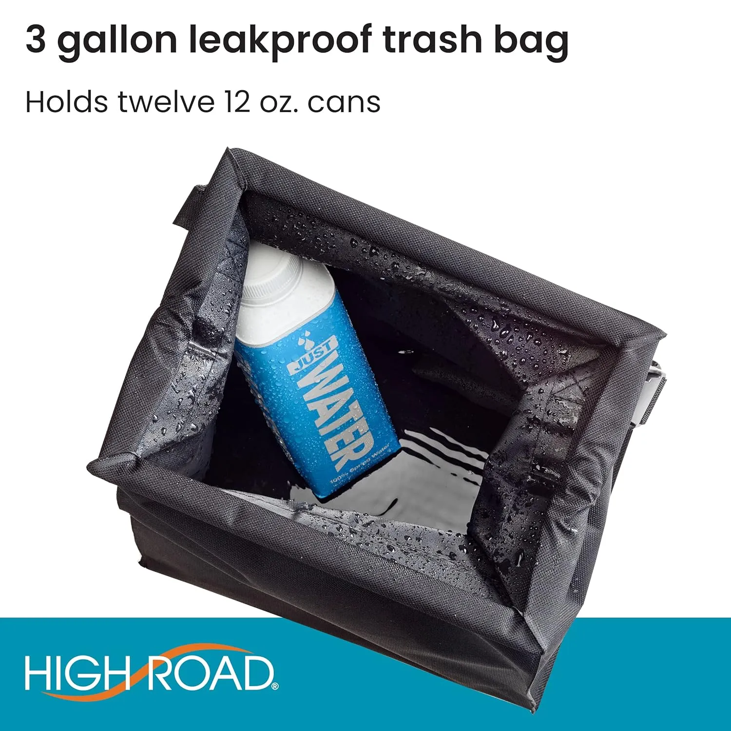 High Road TrashStash Hanging Car Garbage Bag with Push-Close Lid and Waterproof Bin for Car, SUV and Truck Seat Backs - Holds 3 Gallons of Car Trash (Black)