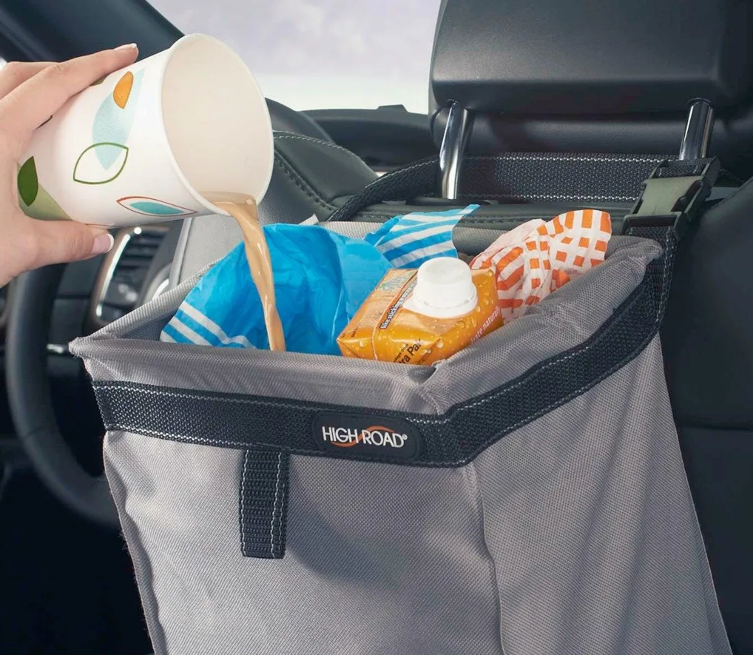 High Road TrashStash Hanging Car Garbage Bag with Push-Close Lid and Waterproof Bin for Cars, SUVs and Trucks - Holds 3 Gallons of Car Trash