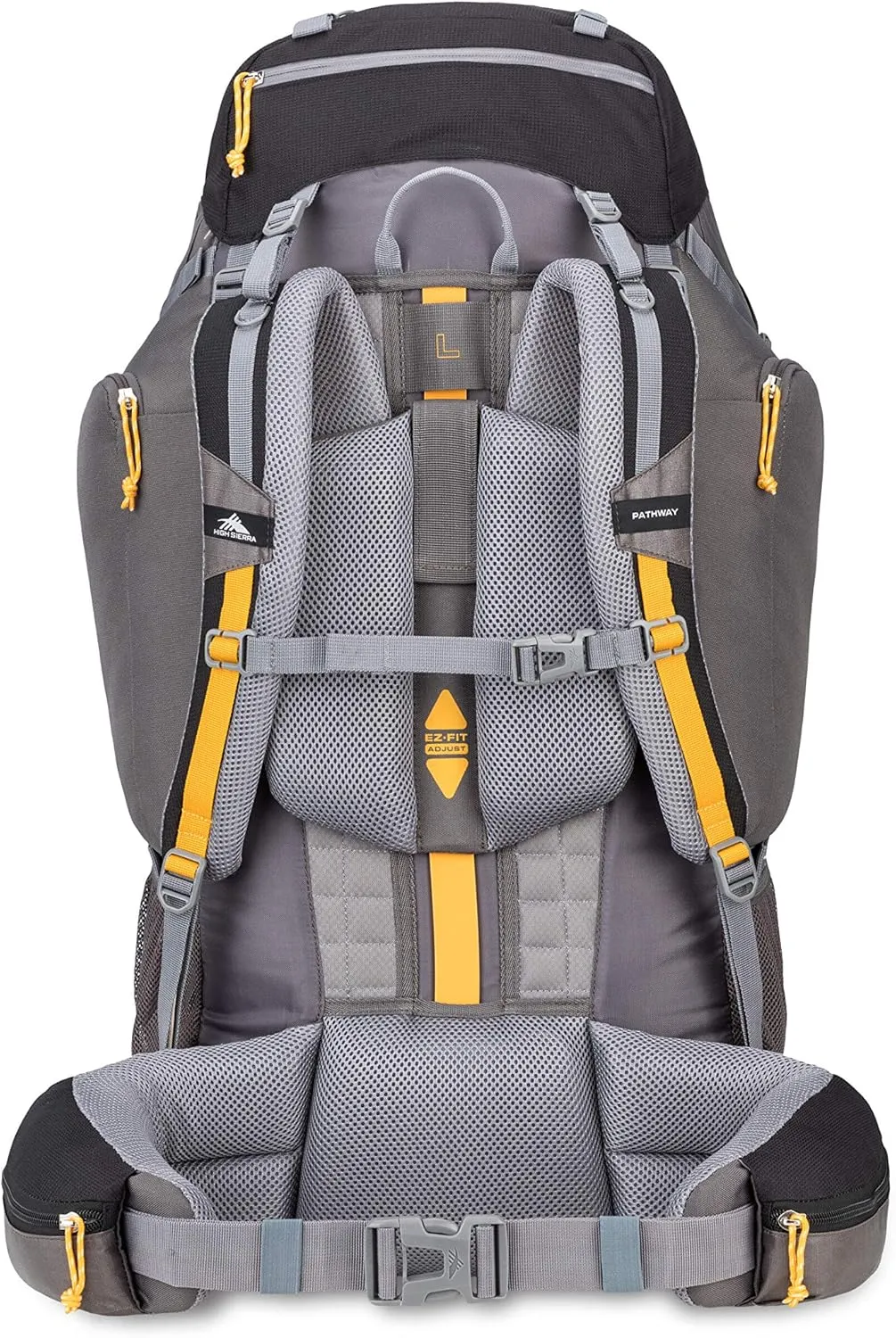 High Sierra Pathway Internal Frame Hiking Backpack, Black/Slate/Gold, 90L