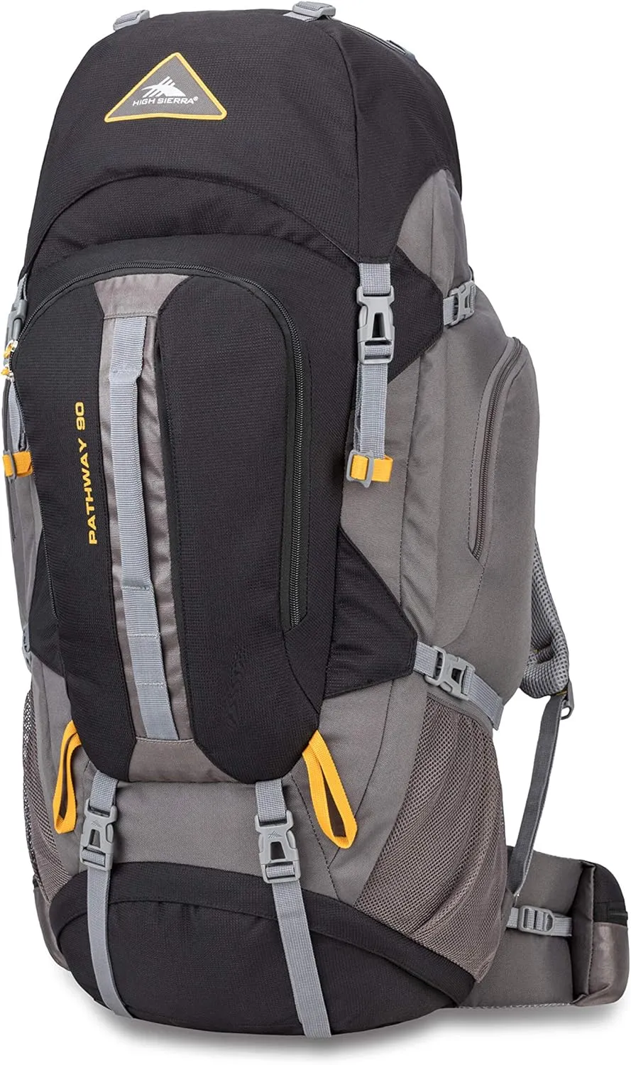 High Sierra Pathway Internal Frame Hiking Backpack, Black/Slate/Gold, 90L