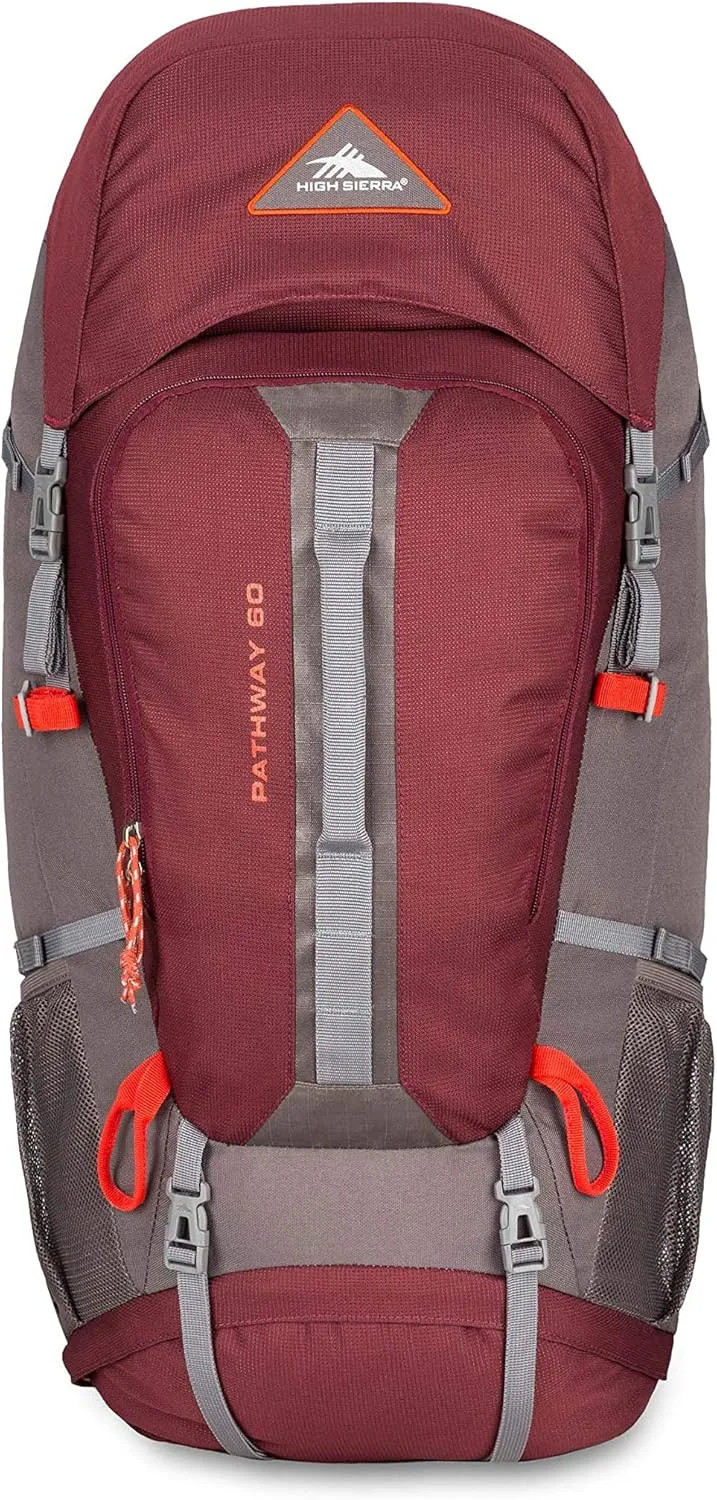 High Sierra Pathway Internal Frame Hiking Backpack, Cranberry/Slate/Redrock, 60L