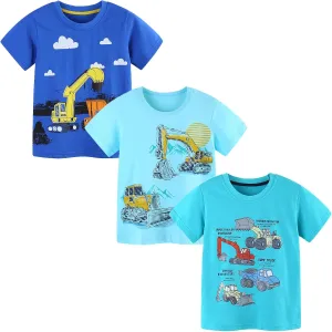 HILEELANG Toddler Boy Short Sleeve Tee Shirts Summer Cotton Casual Graphic Crewneck Tshirt Packs