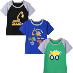 HILEELANG Toddler Boy Short Sleeve Tee Shirts Summer Cotton Casual Graphic Crewneck Tshirt Packs