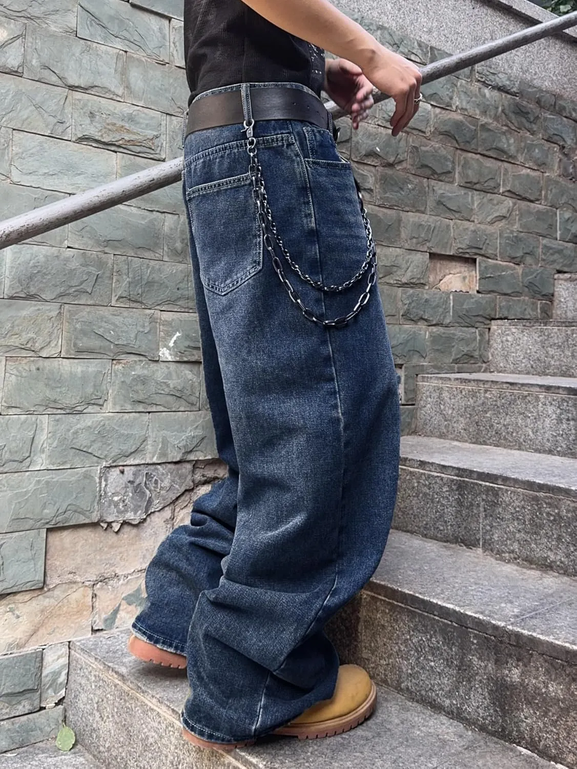 Hip Hop Baggy Jeans for Men Stylish Wide Leg Skater Jeans Loose Fit Denim Pants Streetwear