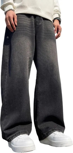 Hip Hop Baggy Jeans for Men Stylish Wide Leg Skater Jeans Loose Fit Denim Pants Streetwear