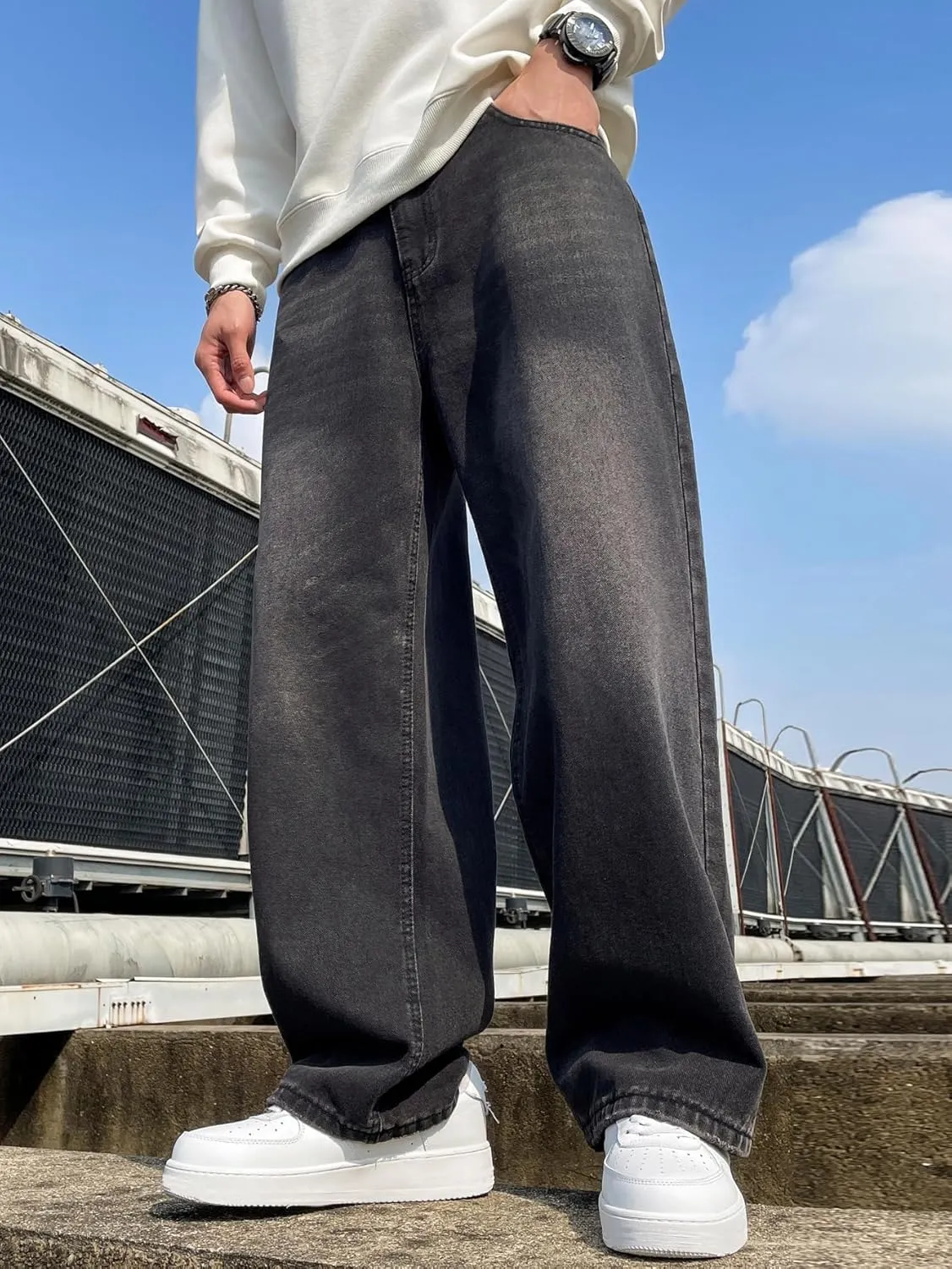 Hip Hop Baggy Jeans for Men Stylish Wide Leg Skater Jeans Loose Fit Denim Pants Streetwear