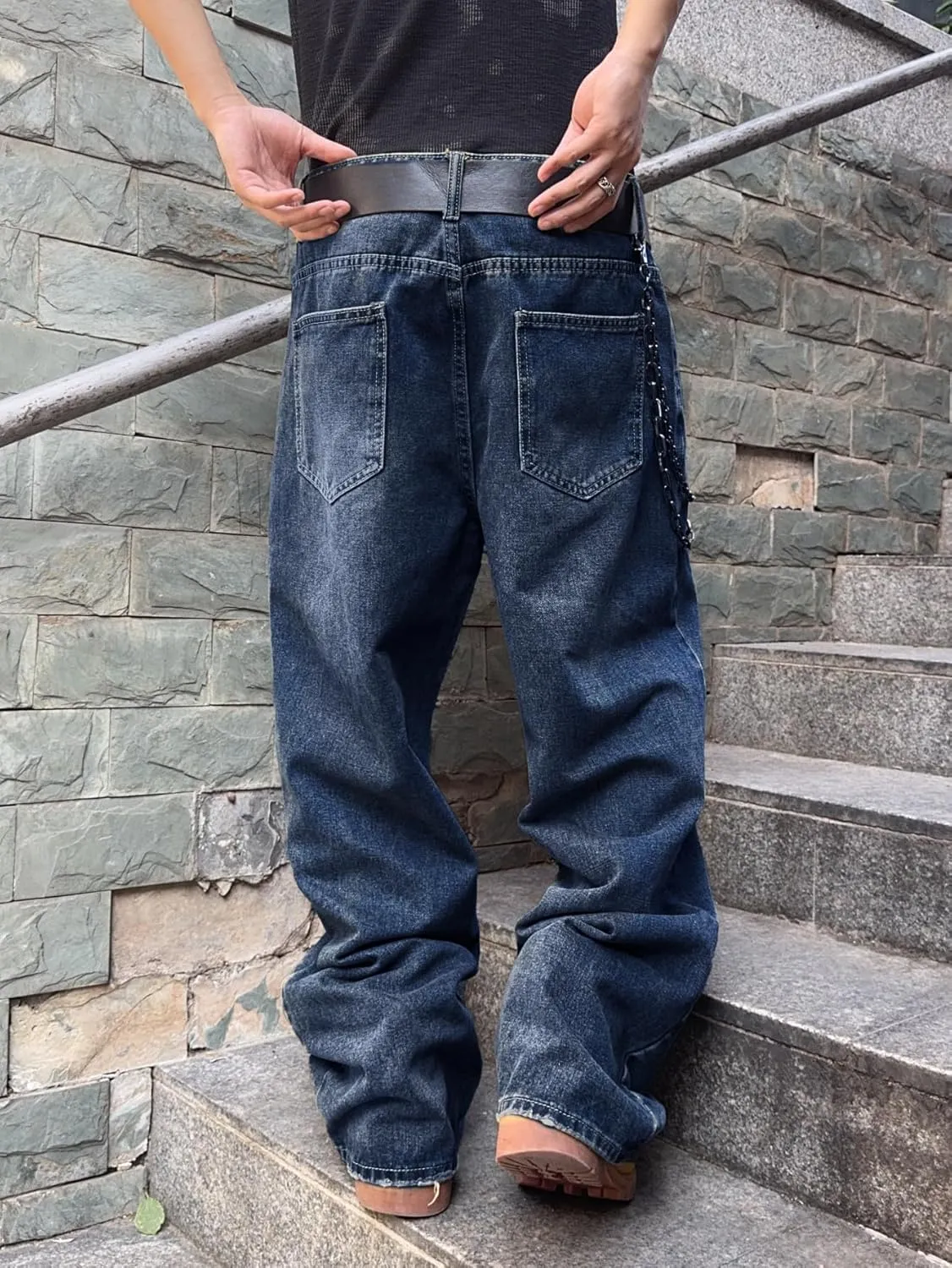 Hip Hop Baggy Jeans for Men Stylish Wide Leg Skater Jeans Loose Fit Denim Pants Streetwear