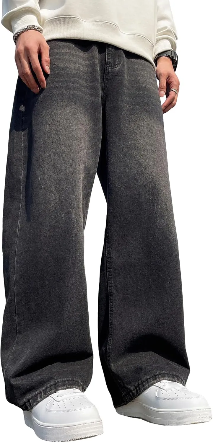 Hip Hop Baggy Jeans for Men Stylish Wide Leg Skater Jeans Loose Fit Denim Pants Streetwear