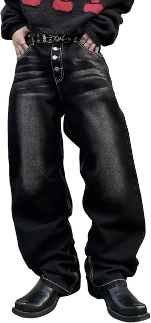 Hip Hop Baggy Jeans for Men Stylish Wide Leg Skater Jeans Loose Fit Denim Pants Streetwear