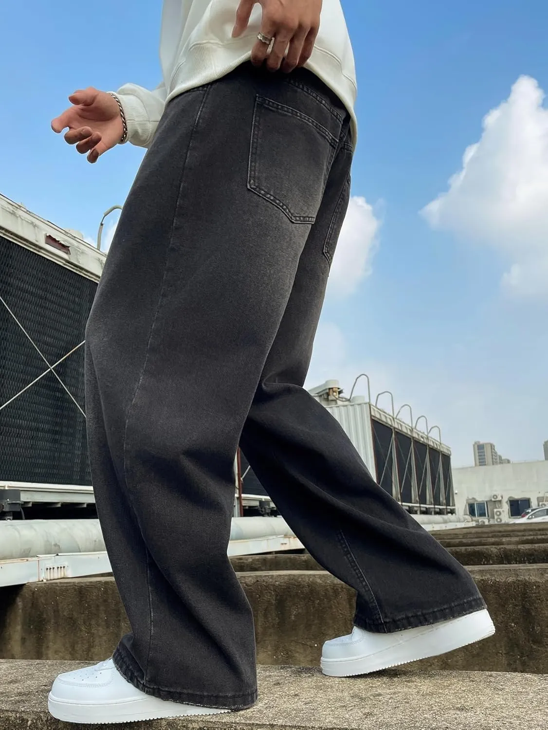 Hip Hop Baggy Jeans for Men Stylish Wide Leg Skater Jeans Loose Fit Denim Pants Streetwear