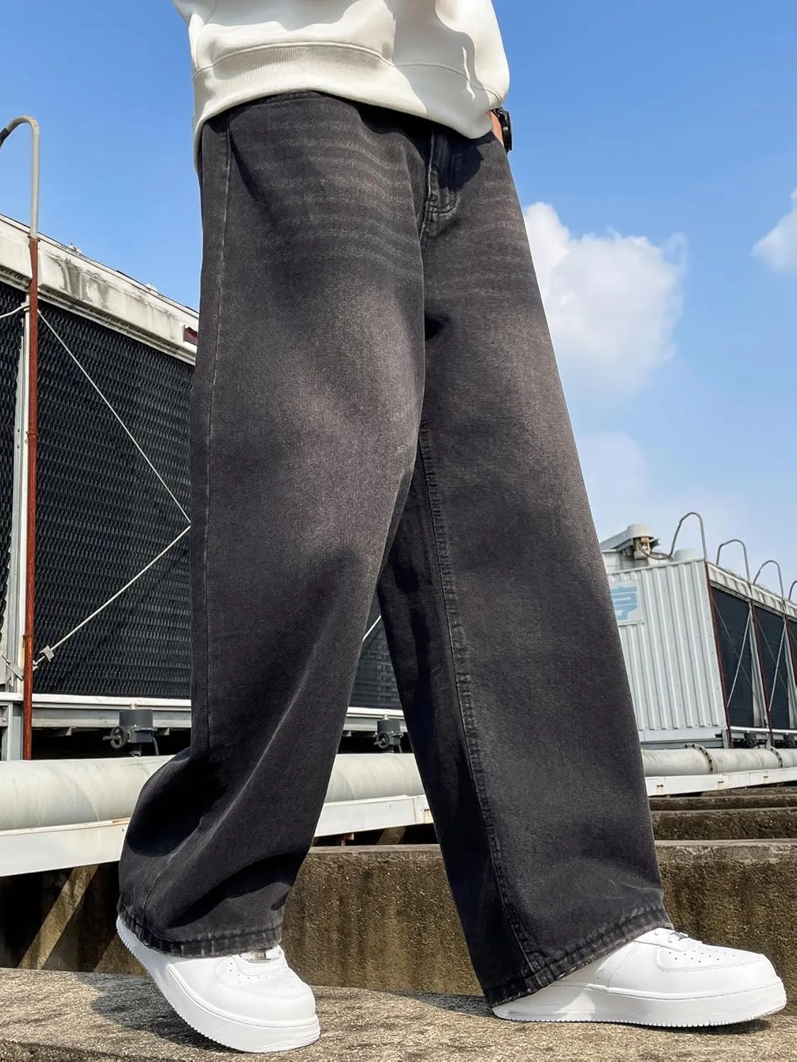 Hip Hop Baggy Jeans for Men Stylish Wide Leg Skater Jeans Loose Fit Denim Pants Streetwear