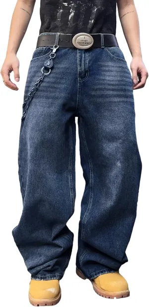 Hip Hop Baggy Jeans for Men Stylish Wide Leg Skater Jeans Loose Fit Denim Pants Streetwear