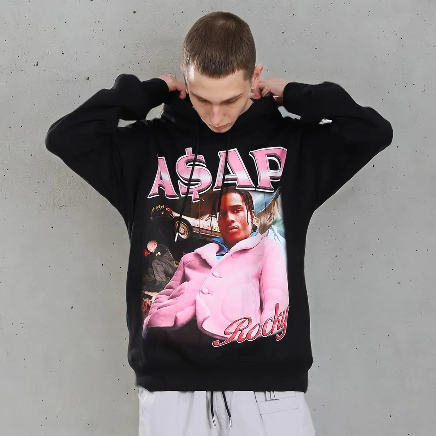 Hip Hop Sweatshirts Men's Graphic Pullover Hoodie Hooded Top Black