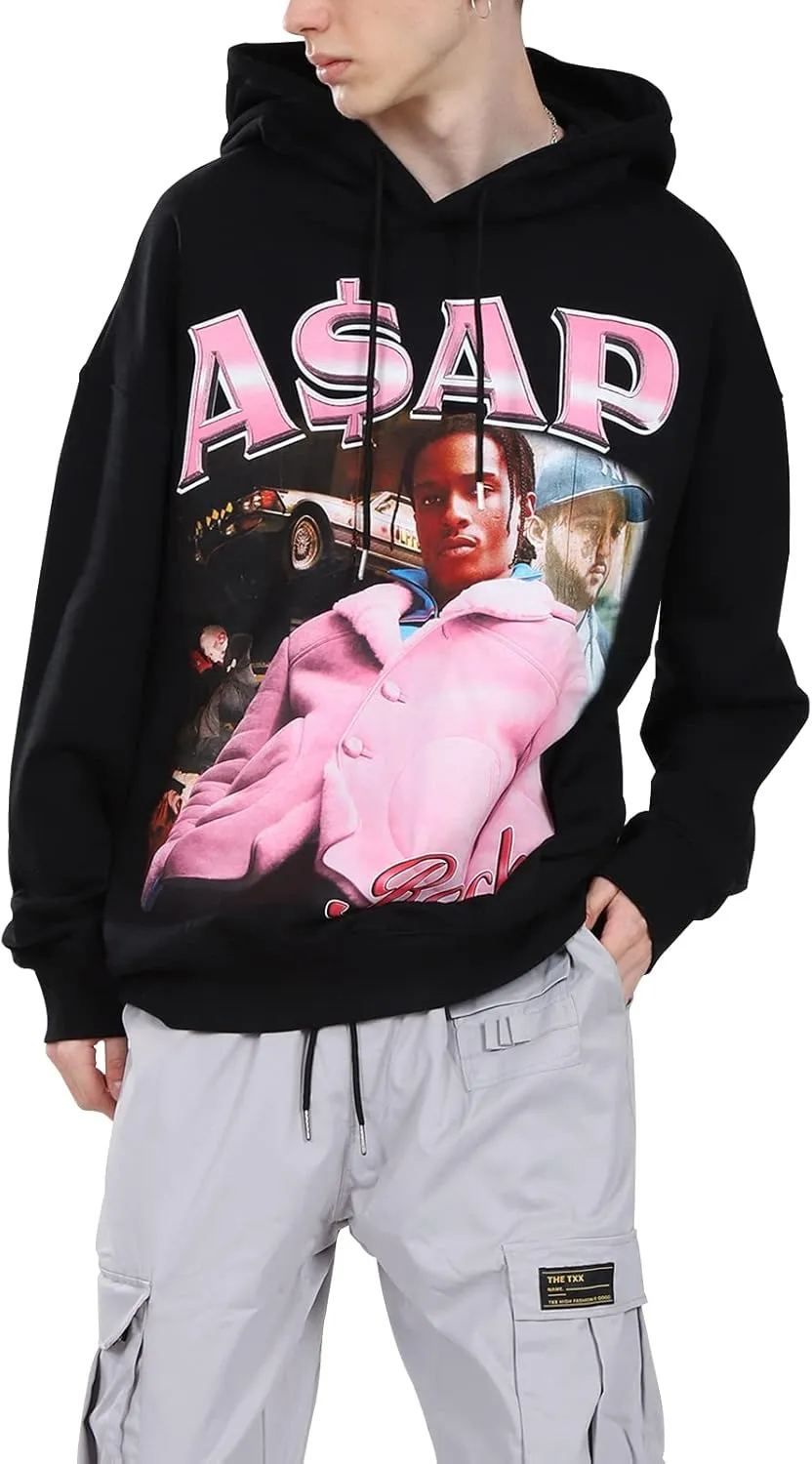 Hip Hop Sweatshirts Men's Graphic Pullover Hoodie Hooded Top Black