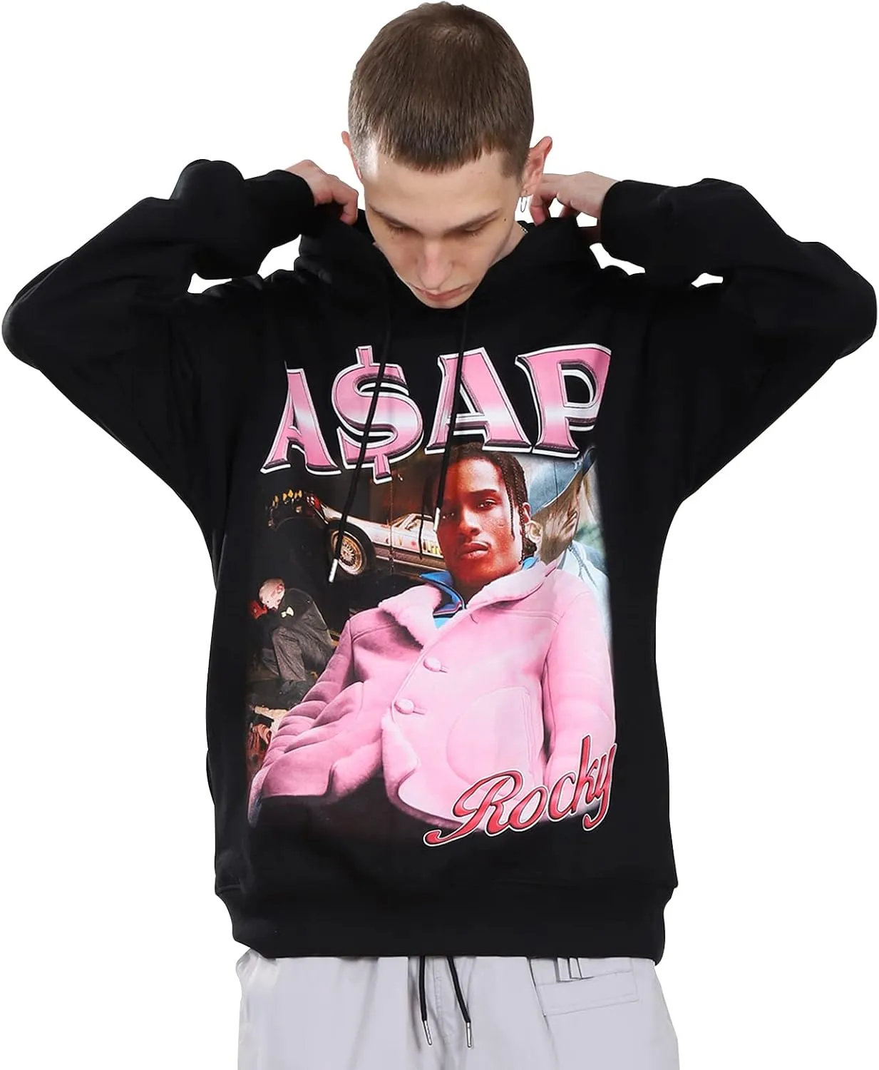 Hip Hop Sweatshirts Men's Graphic Pullover Hoodie Hooded Top Black