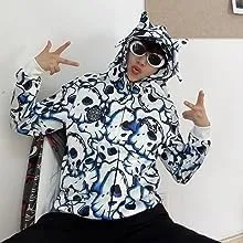 Hip-hop Zip up Hoodie Print Design Sweatshirt Hooded Women Grunge 2023 Y2k Clothes Vintage Harajuku Hoodies