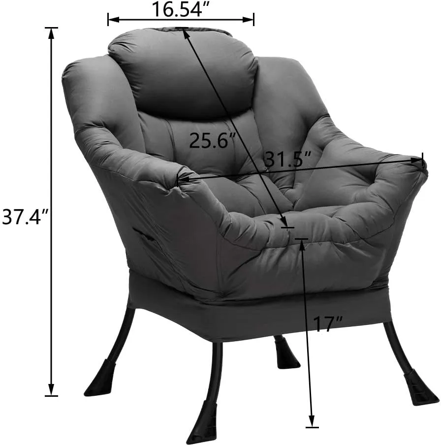 HollyHOME Fabric Large Lazy Chair for Living Room Accent Reading Chair Cozy Lounge Chair with Armrest Leisure Sofa Chair for Bedroom, Dorm, Dark Grey