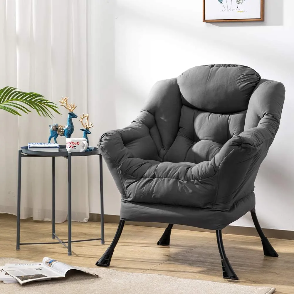 HollyHOME Fabric Large Lazy Chair for Living Room Accent Reading Chair Cozy Lounge Chair with Armrest Leisure Sofa Chair for Bedroom, Dorm, Dark Grey