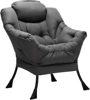 HollyHOME Fabric Large Lazy Chair for Living Room Accent Reading Chair Cozy Lounge Chair with Armrest Leisure Sofa Chair for Bedroom, Dorm, Dark Grey