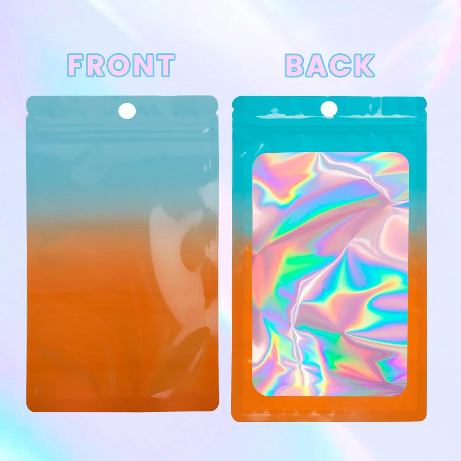 Holographic Mylar Bags 4.3 * 7.1, 100 PCS Party Favor Bags, Resealable Smell Proof Bags for Small Business, Candy, Food Packaging Bag, Jewelry Pouches, Gradient Foil Bag(Blue Orange")