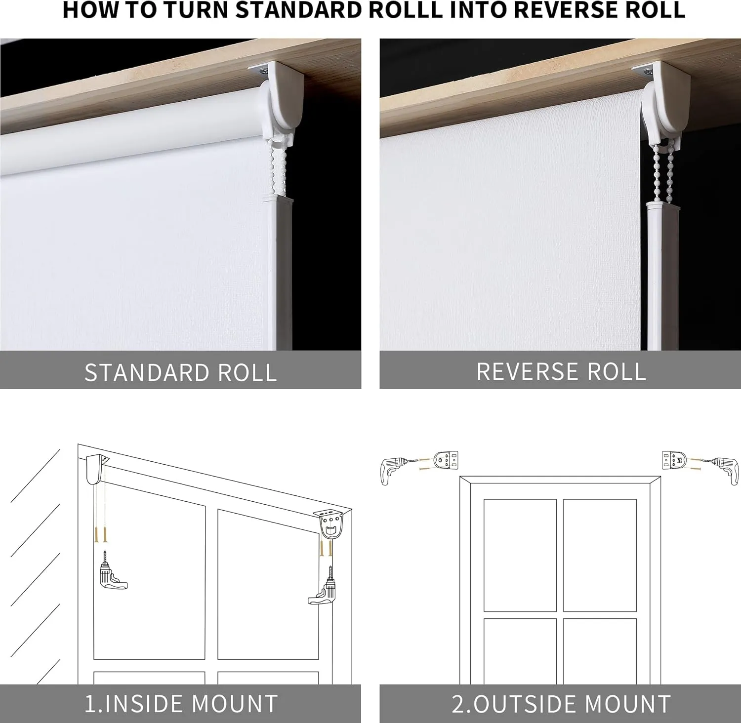 HOMEBOX 100% Blackout Roller Shade,Striped Jacquard Window Blinds with Thermal Insulated,Textured Fabric Roller Blinds,Roll Up Shades for Indoor Home,Easy to Install,Black （38"" W x72 H）, White