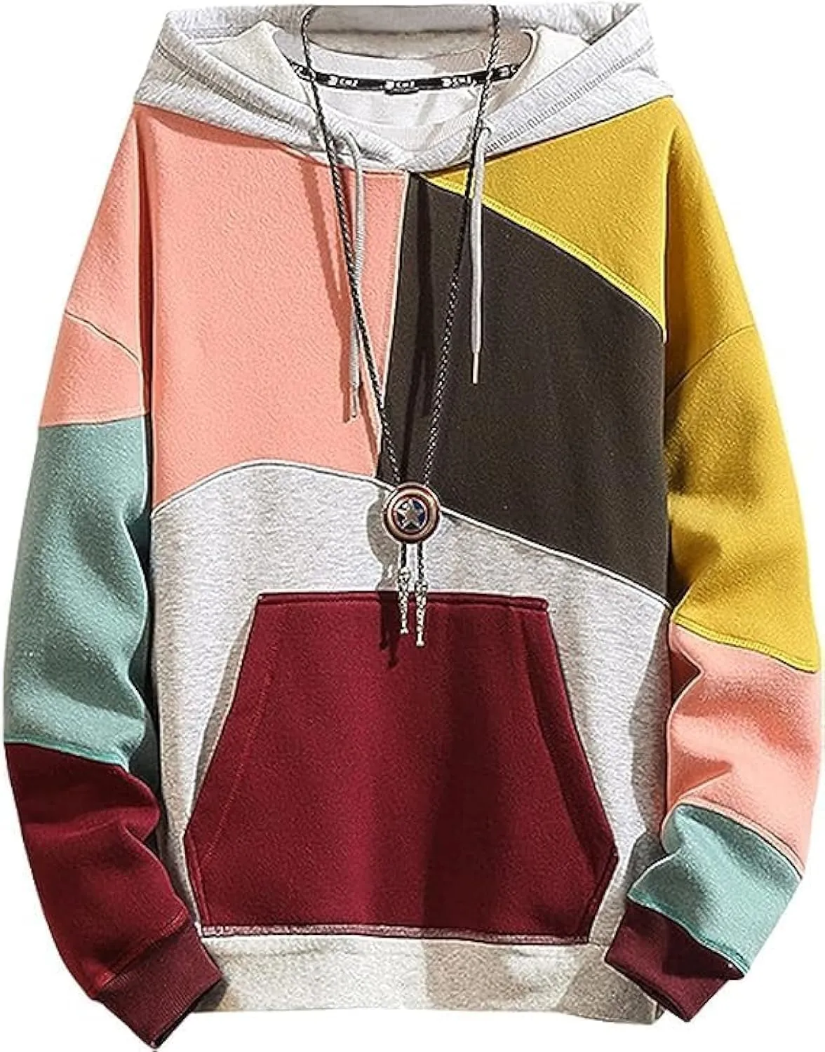 Hoodies for Men Color Block Hoodie with Design Hip Hop Colorful Hooded Pullover Novelty Sweatshirt