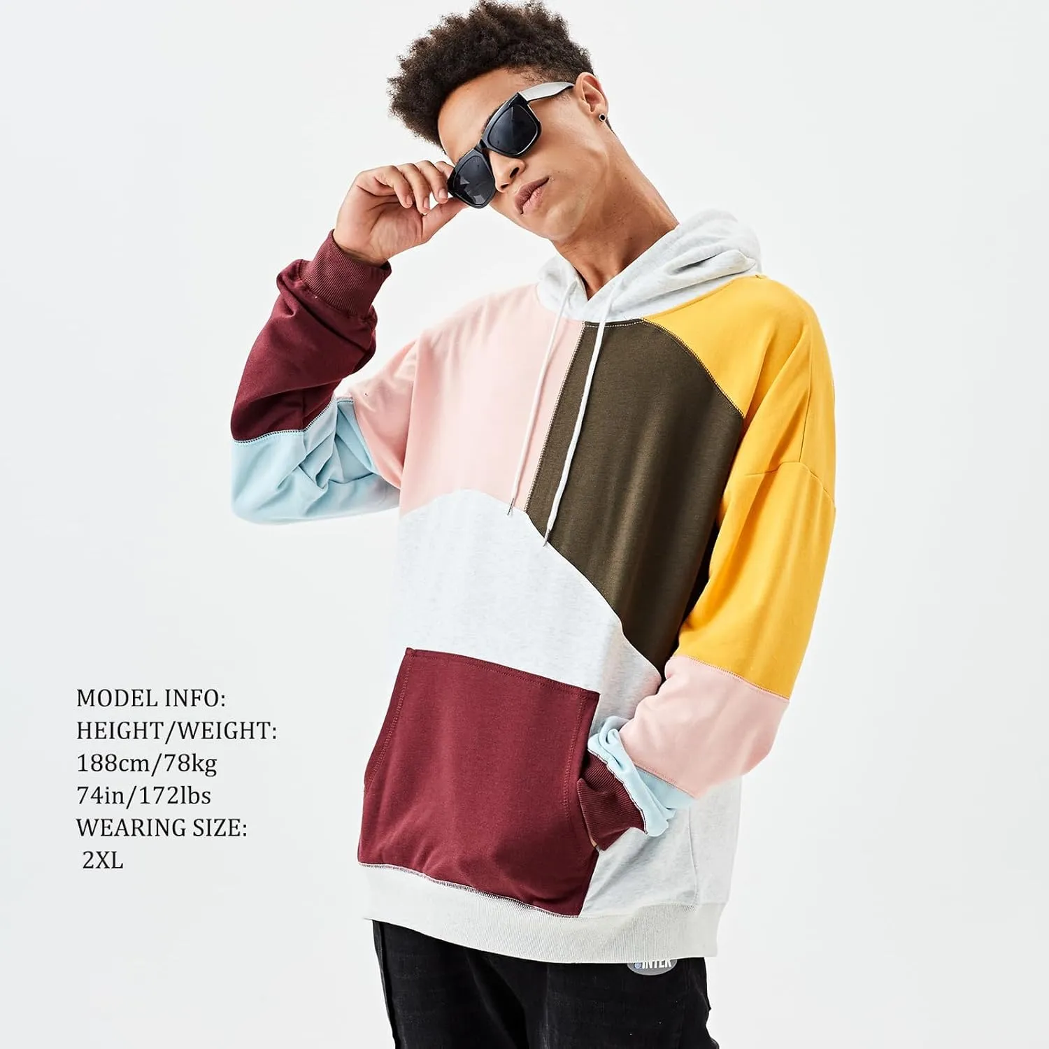Hoodies for Men Color Block Hoodie with Design Hip Hop Colorful Hooded Pullover Novelty Sweatshirt