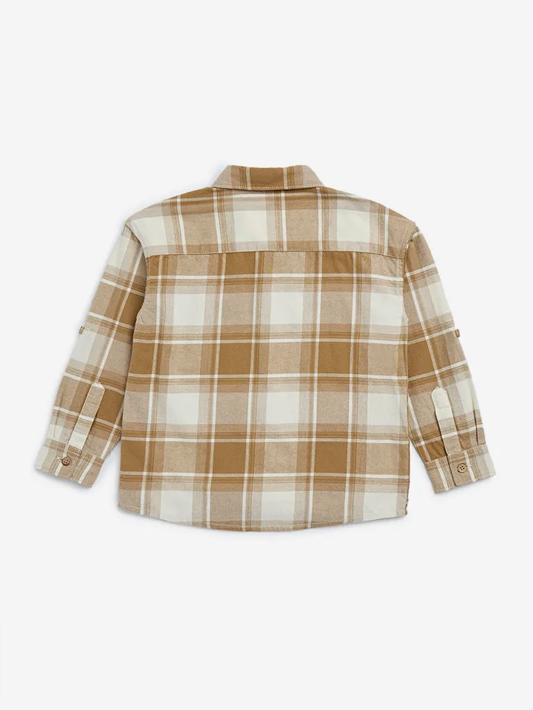 HOP Kids Beige Checkered Cotton Shirt