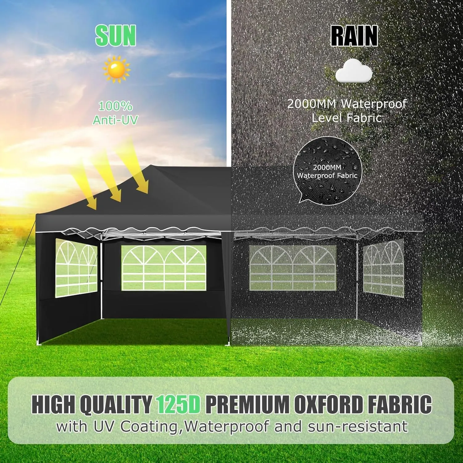 HOTEEL 10x20 Pop Up Canopy Tents for Parties, Outdoor Tent with 6 Sidewalls & Wheeled Bag & 4 Sandbags, Easy Setup for Wedding, Patio Events, Commercial, Party -Waterproof and UV50  Protection, Black