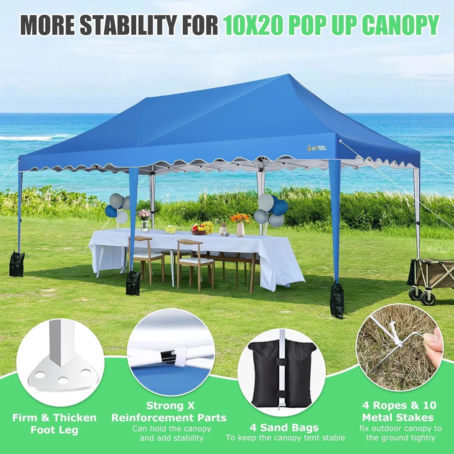 HOTEEL 10x20 Pop Up Canopy Tents for Parties, Outdoor Tent with 6 Sidewalls & Wheeled Bag & 4 Sandbags, Easy Setup for Wedding, Patio Events, Commercial, Party -Waterproof and UV50  Protection, Blue