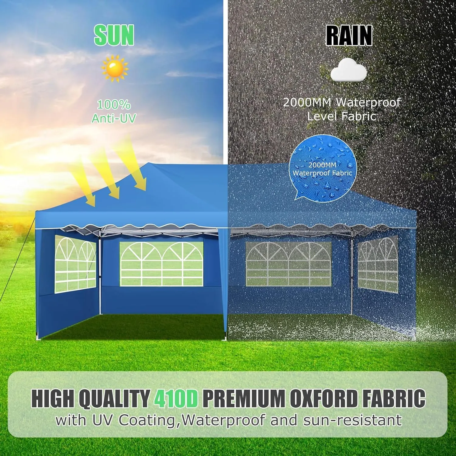 HOTEEL 10x20 Pop Up Canopy Tents for Parties, Outdoor Tent with 6 Sidewalls & Wheeled Bag & 4 Sandbags, Easy Setup for Wedding, Patio Events, Commercial, Party -Waterproof and UV50  Protection, Blue