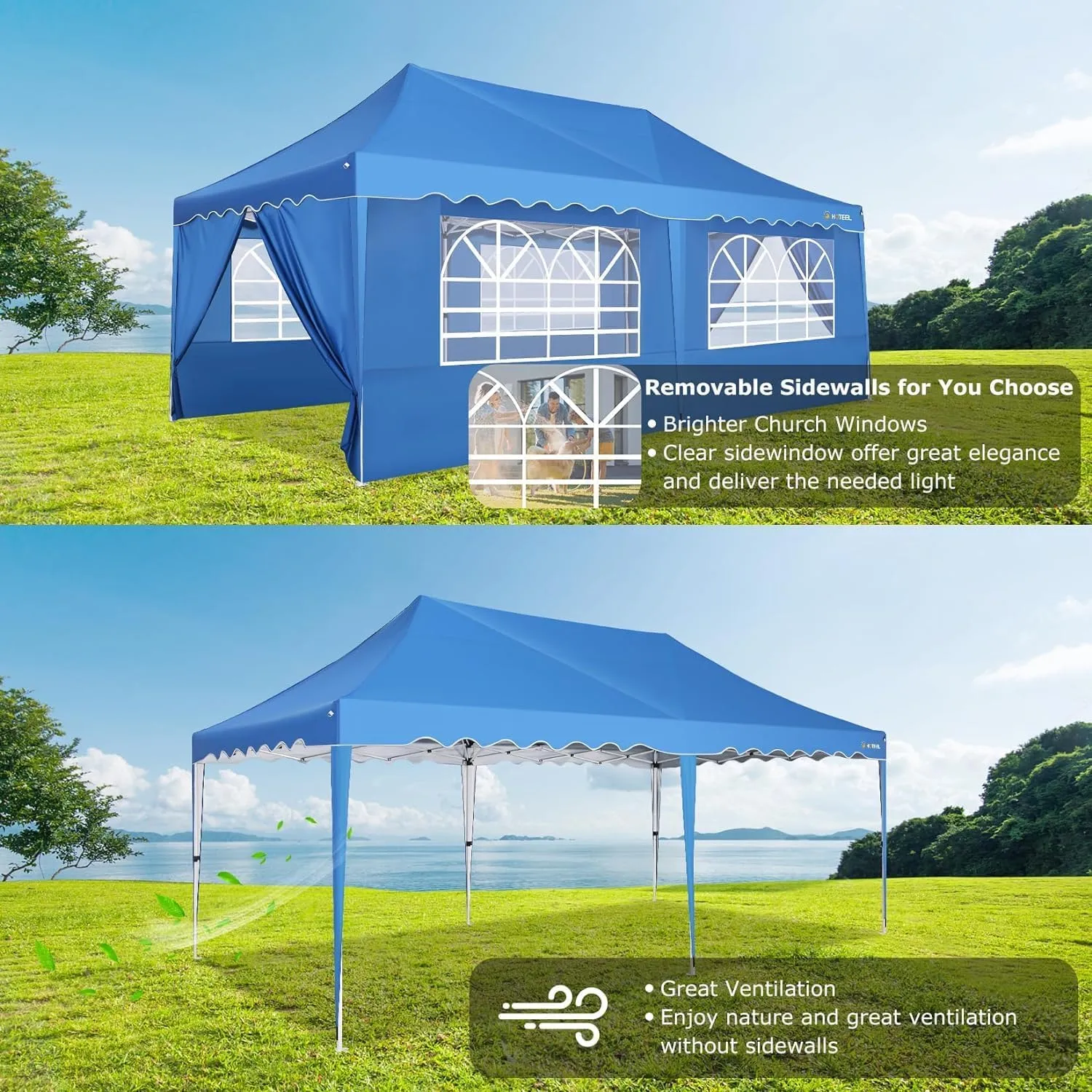 HOTEEL 10x20 Pop Up Canopy Tents for Parties, Outdoor Tent with 6 Sidewalls & Wheeled Bag & 4 Sandbags, Easy Setup for Wedding, Patio Events, Commercial, Party -Waterproof and UV50  Protection, Blue