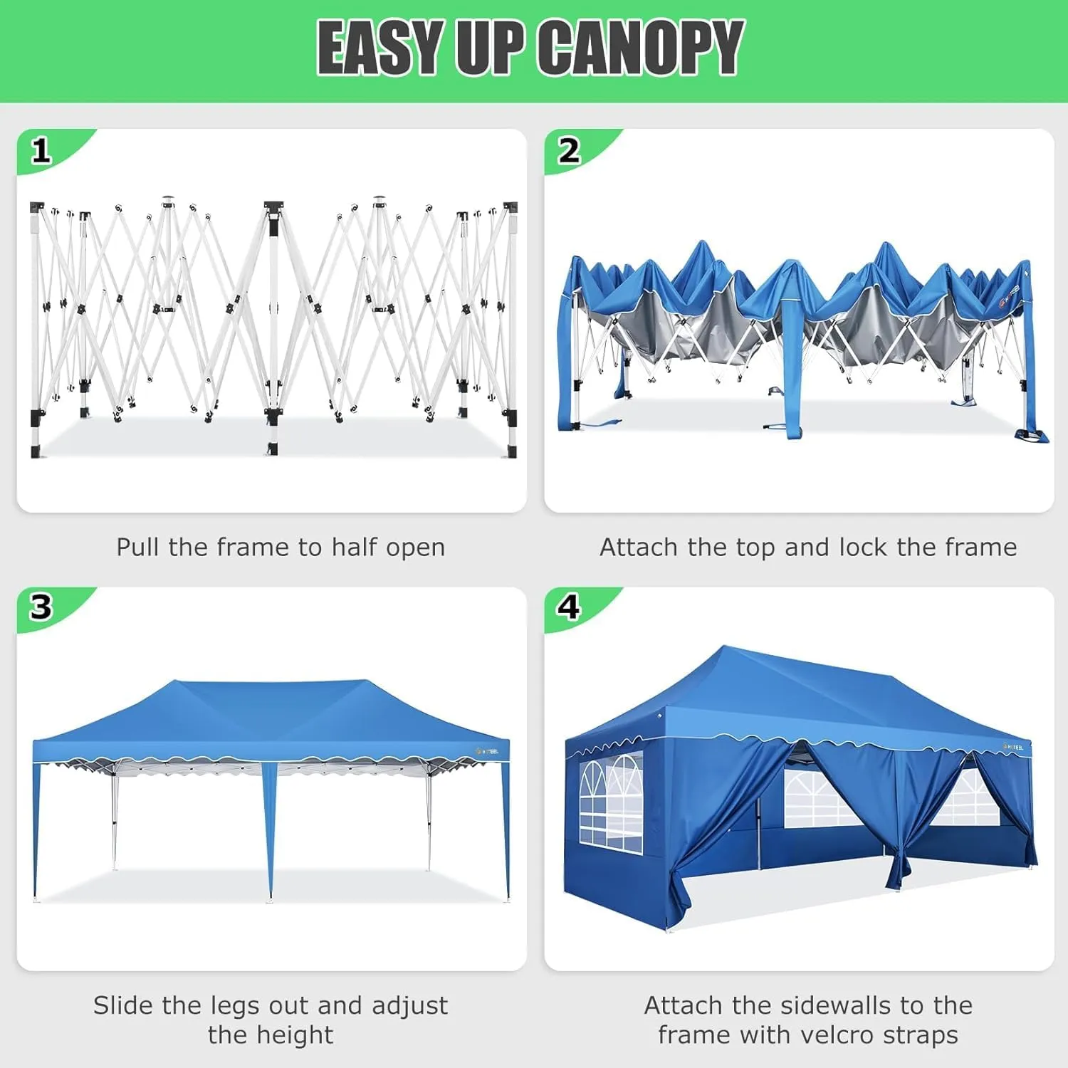 HOTEEL 10x20 Pop Up Canopy Tents for Parties, Outdoor Tent with 6 Sidewalls & Wheeled Bag & 4 Sandbags, Easy Setup for Wedding, Patio Events, Commercial, Party -Waterproof and UV50  Protection, Blue