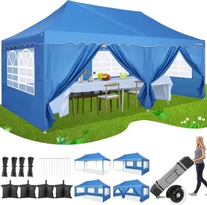 HOTEEL 10x20 Pop Up Canopy Tents for Parties, Outdoor Tent with 6 Sidewalls & Wheeled Bag & 4 Sandbags, Easy Setup for Wedding, Patio Events, Commercial, Party -Waterproof and UV50  Protection, Blue