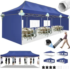 HOTEEL Tents for Parties 10x30 Heavy Duty Pop Up Canopy Tent with 5 Sidewalls&Wheeled Bag, Commercial Event Party Tent Wedding Instant Canopy Waterproof, UV 50 , Upgrade Thick Hexagonal Leg, Deep Blue