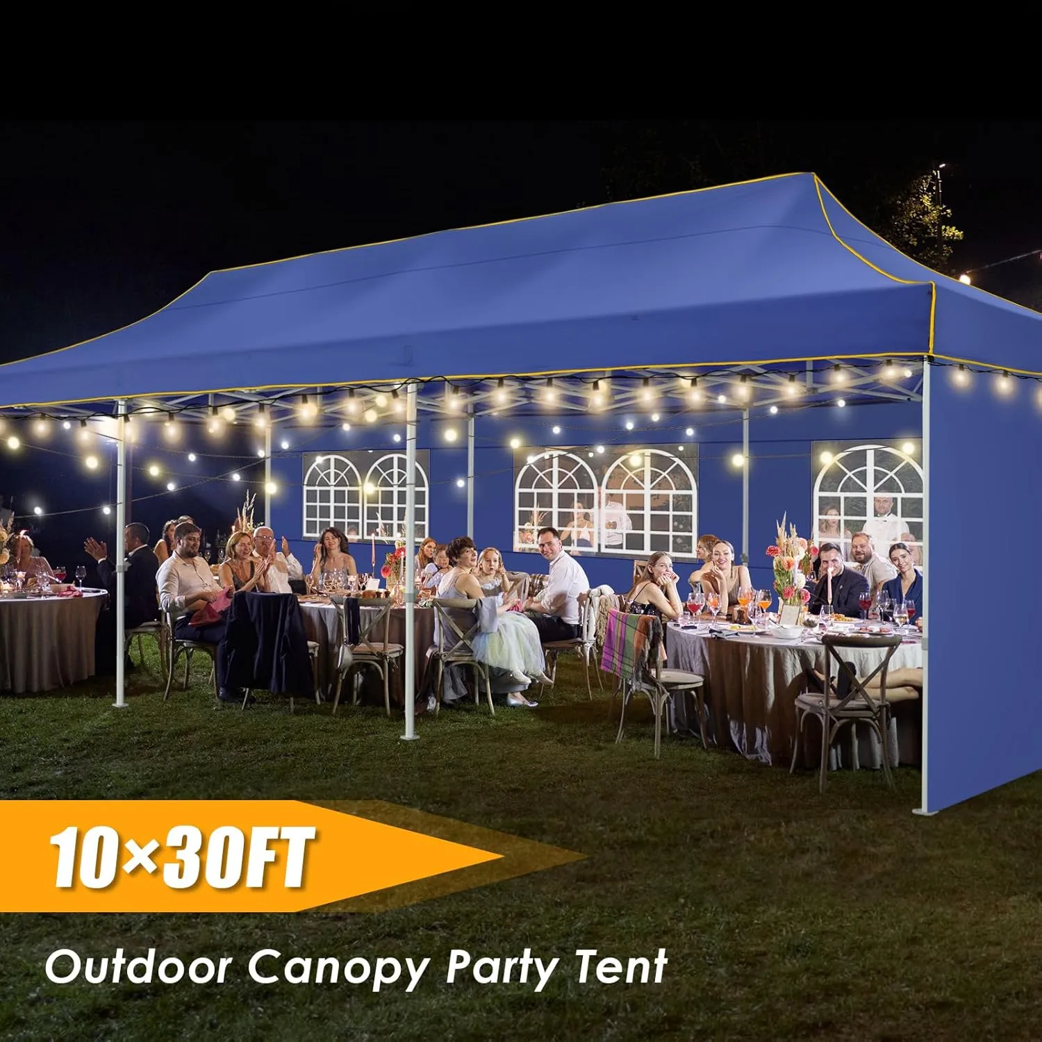 HOTEEL Tents for Parties 10x30 Heavy Duty Pop Up Canopy Tent with 5 Sidewalls&Wheeled Bag, Commercial Event Party Tent Wedding Instant Canopy Waterproof, UV 50 , Upgrade Thick Hexagonal Leg, Deep Blue