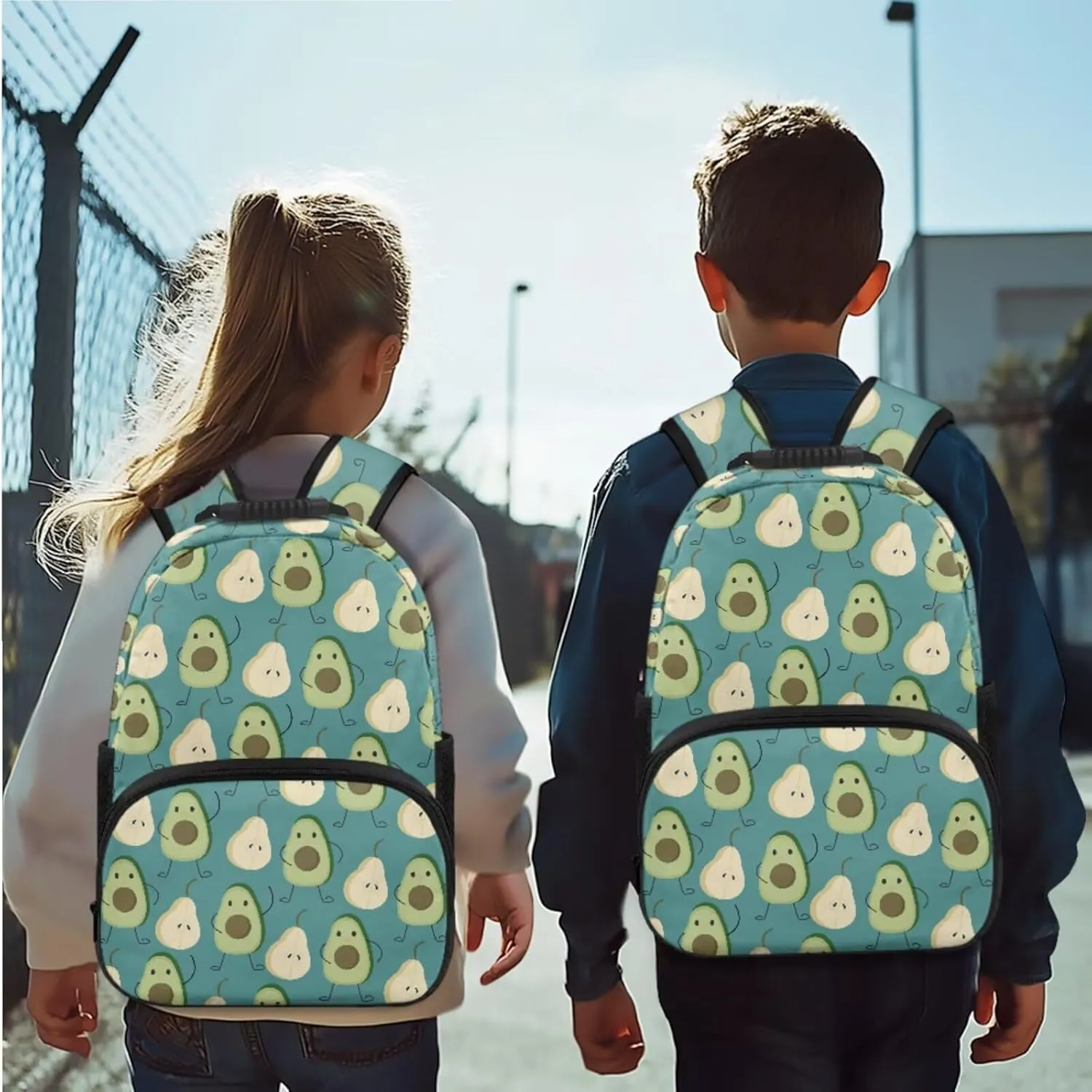 HUGS IDEA Avocado Print Preschool Backpack for Boys Cute Little Kids Backpack for Boys Toddler School Bag Fits 3 to 6 Years Old 15 Inch Bookbag with Lunchbox Lightweight School Book Bags