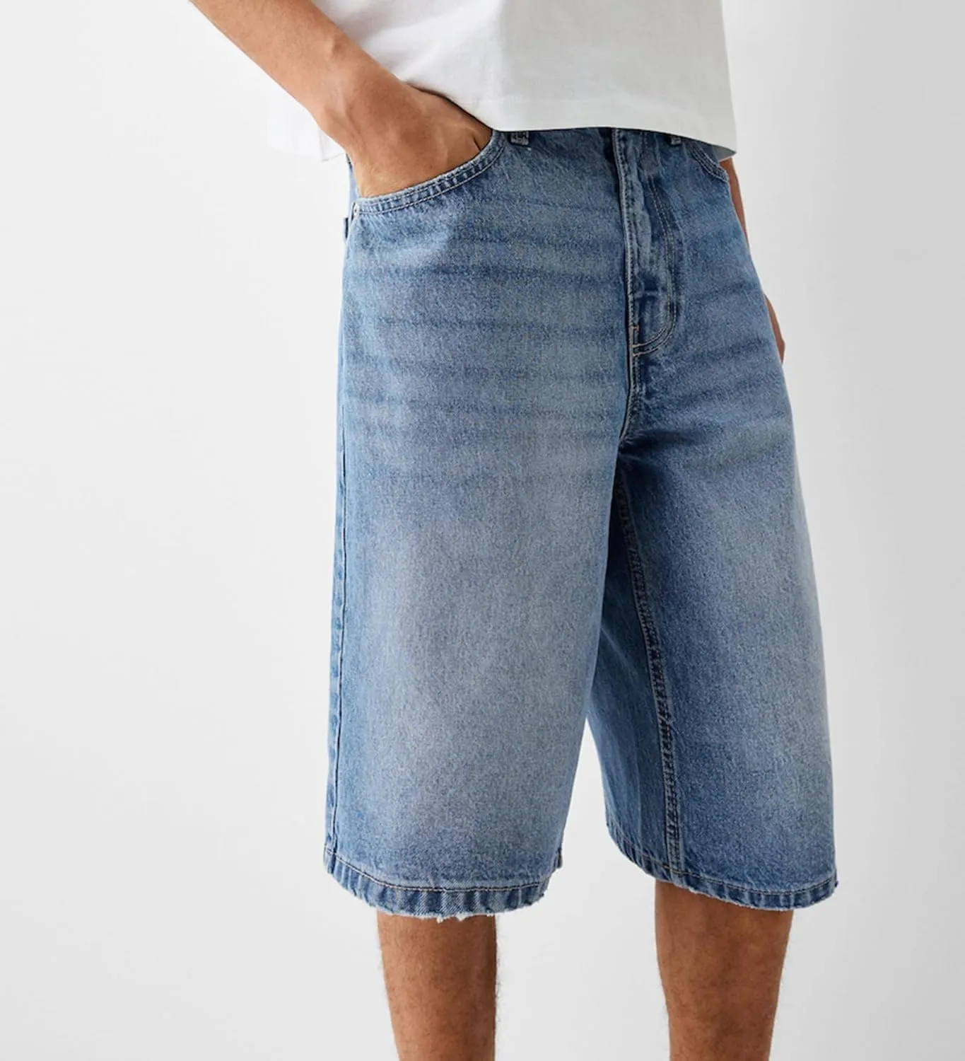 Hulpvktsgiq Baggy Jean Shorts for Men Casual Loose Fit Hip Hop Skateboard Denim Shorts