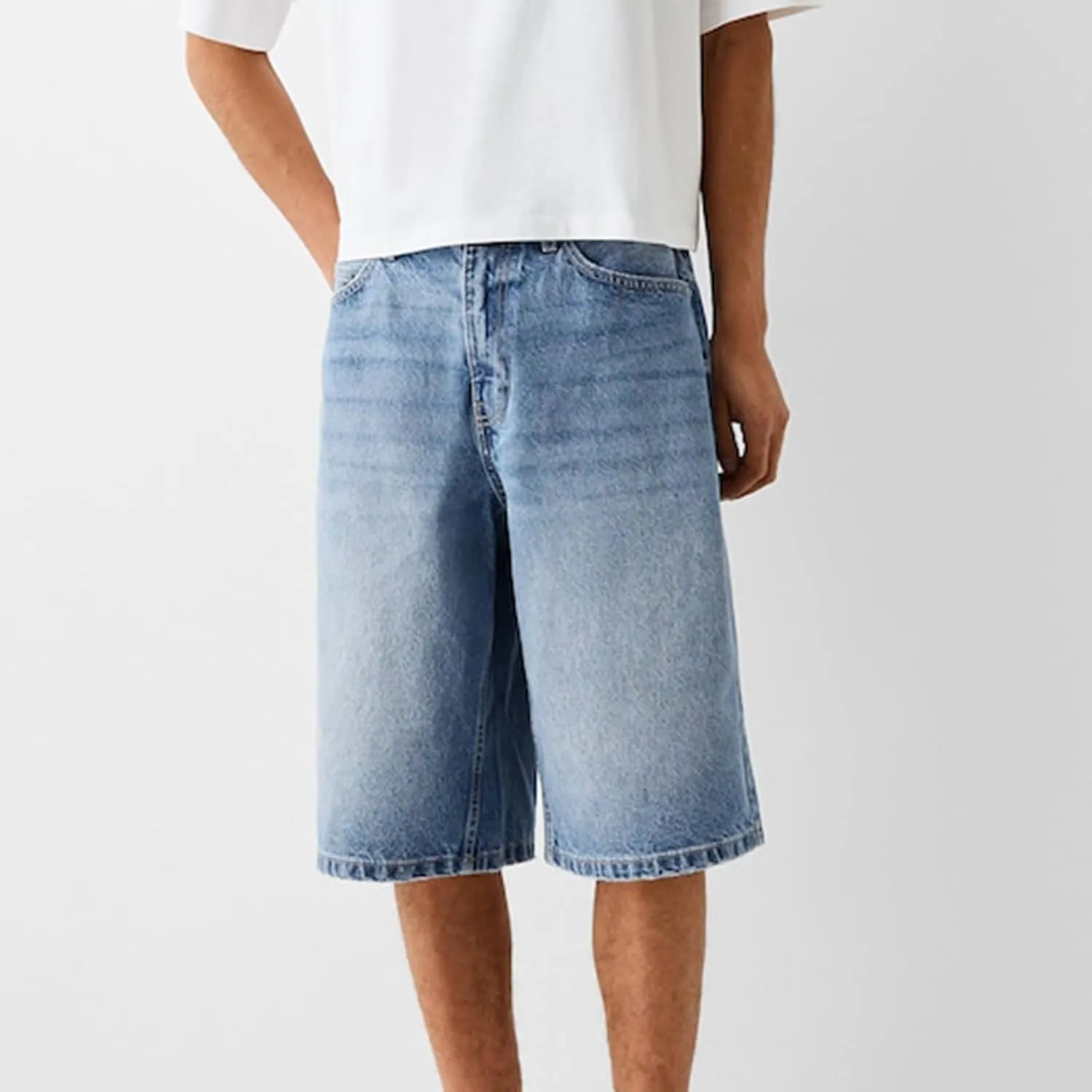 Hulpvktsgiq Baggy Jean Shorts for Men Casual Loose Fit Hip Hop Skateboard Denim Shorts