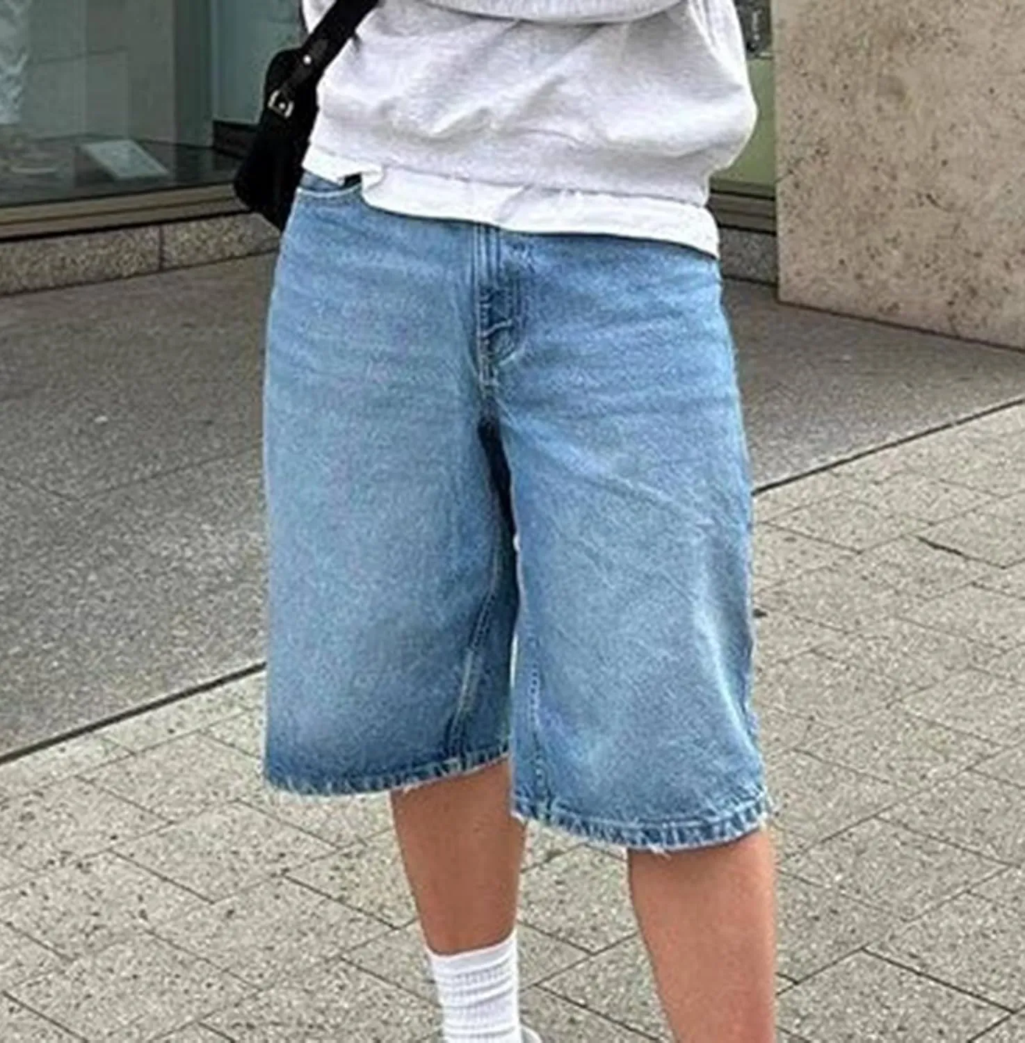 Hulpvktsgiq Baggy Jean Shorts for Men Casual Loose Fit Hip Hop Skateboard Denim Shorts