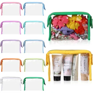 Huwena 12 Pcs Clear Zipper Pouches Clear Makeup Bags Colorful Nylon Cosmetic Bags Portable Travel Toiletry Organizer Waterproof Skincare Pouch with Zipper for Teen Girls Women