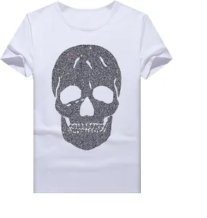 HZCX FASHION Mens Rhinestone Skull Graphic Shirt Round Collar Short Sleeve Tees