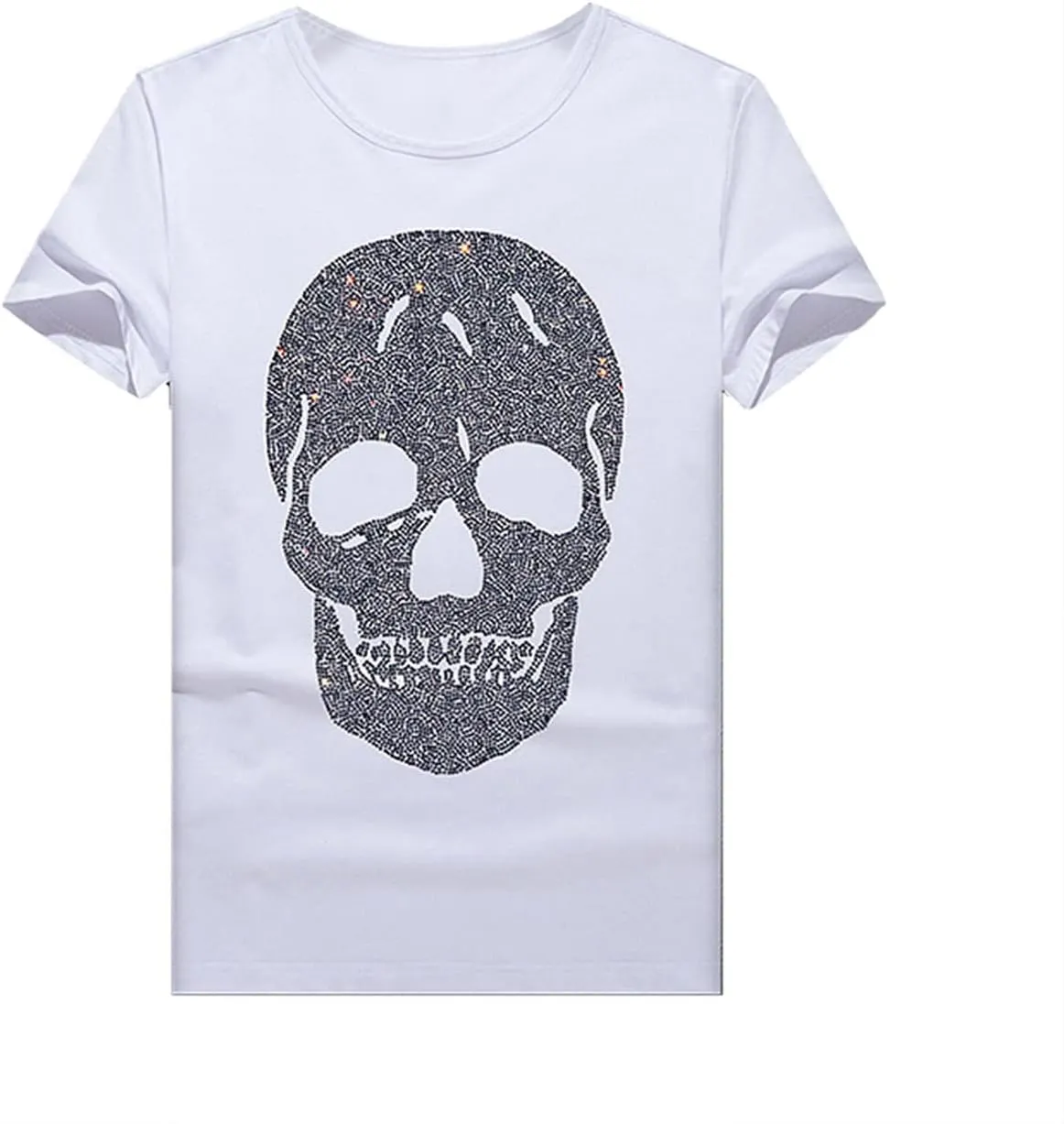 HZCX FASHION Mens Rhinestone Skull Graphic Shirt Round Collar Short Sleeve Tees